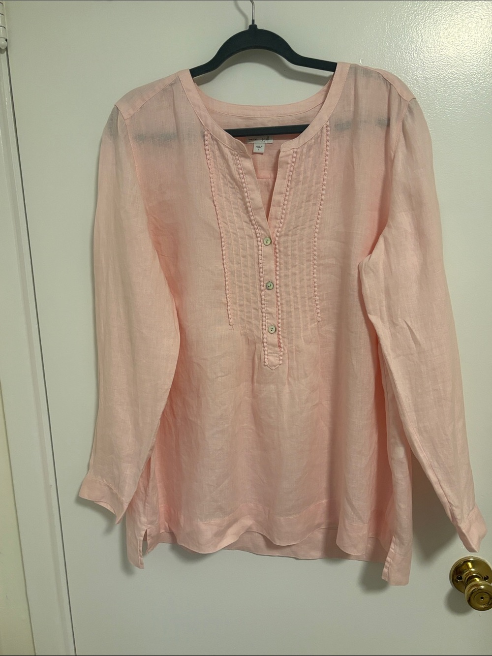 J. Jill Pale Pink Pintuck Split-Neck Tunic